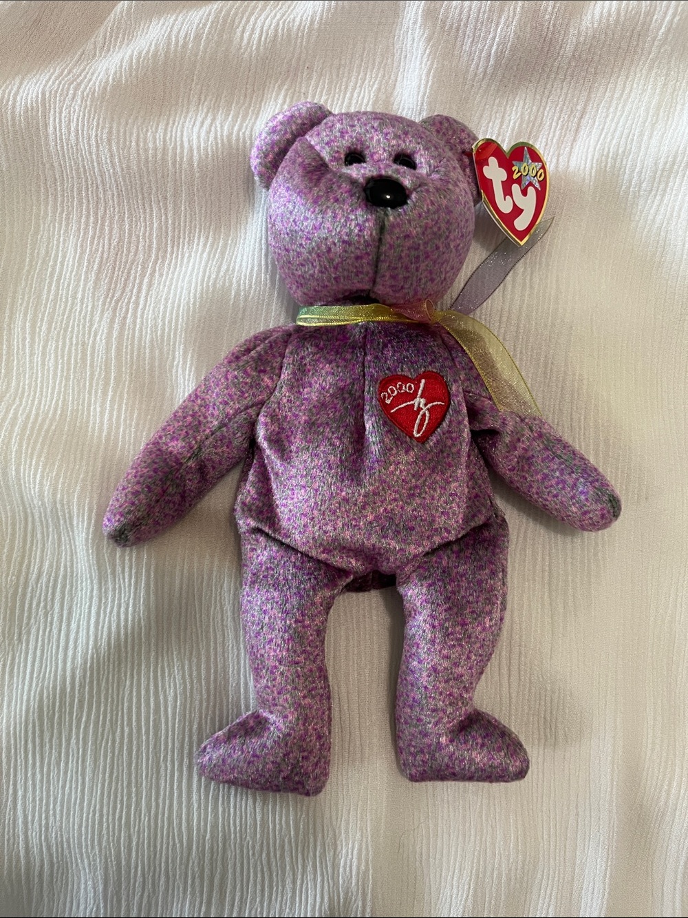 Ty Beanie Baby- 2000 Signature Purple Bear with Gold Ribbon